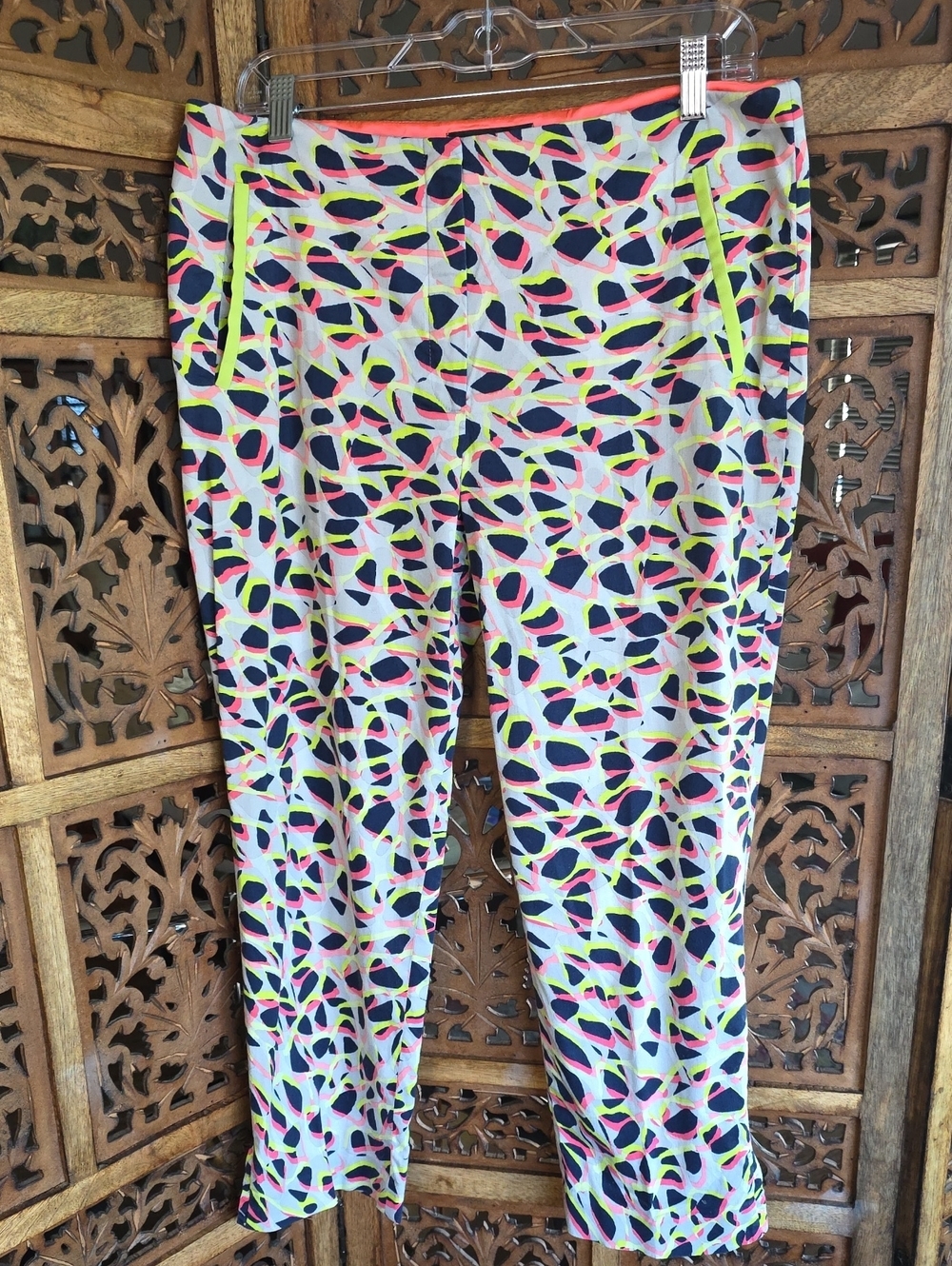 Elie Tahari Womens Neon Multi-Color Print Capri Pants Size 12